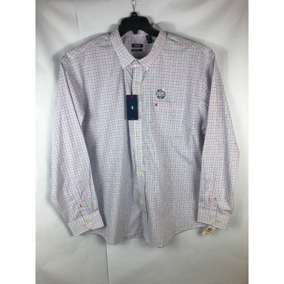 Izod Men's 3XLT Long Sleeve Button Up Multicolor Check Cotton Adult Shirt A9 - Picture 1 of 5